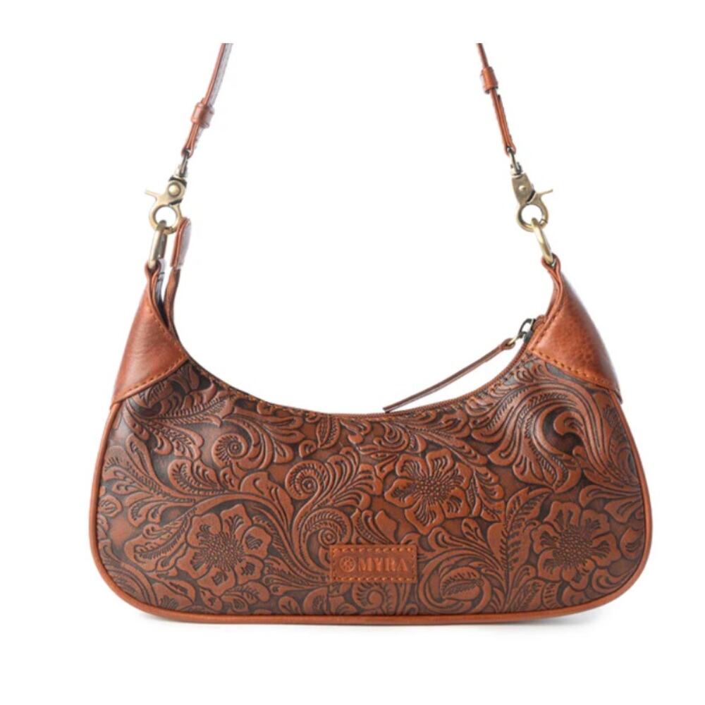 NWT Boutique Western Heritage Vine Embossed Brown Leather Mini Bag - Picture 3 of 4